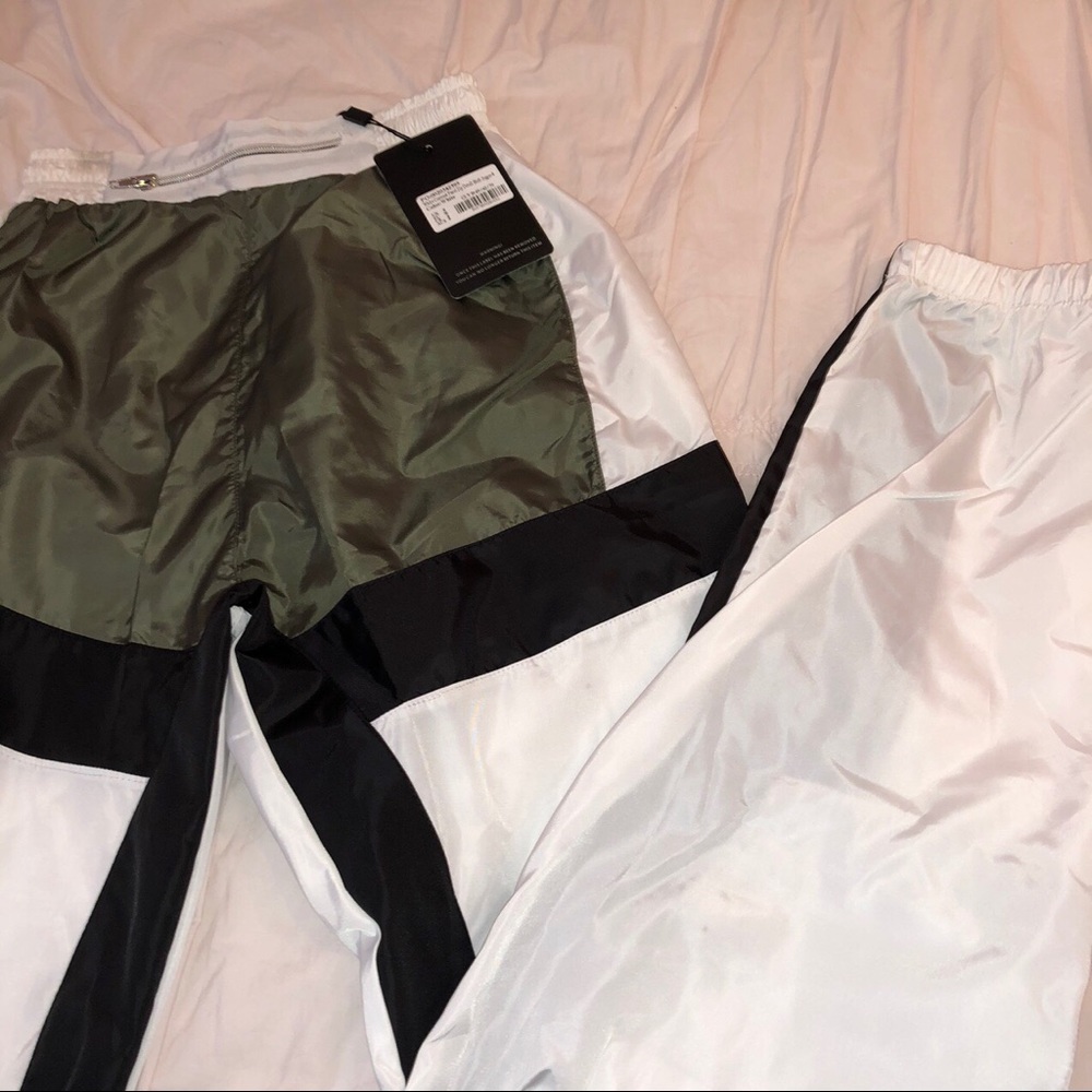 White Contrast Panel Zip Detail Shell Jogger